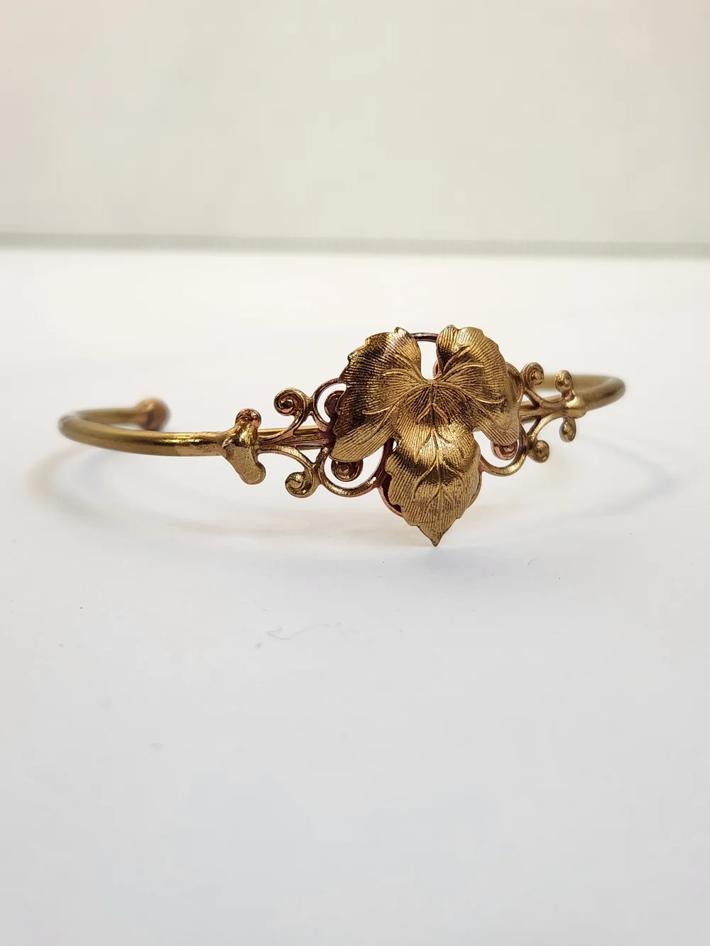 VTG Gold Filled Grapevine Leaf Cuff Victorian Revival Botanical Bracelet
